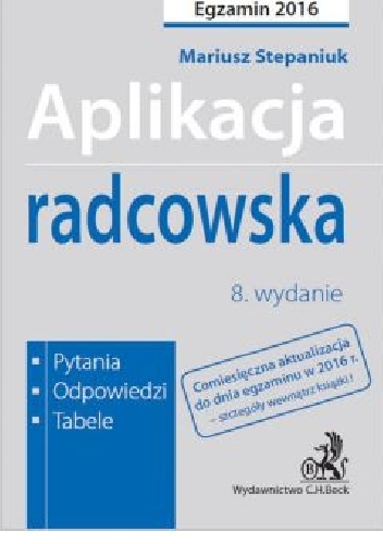 Okladka ksiazki aplikacja radcowska pytania odpowiedzi tabele